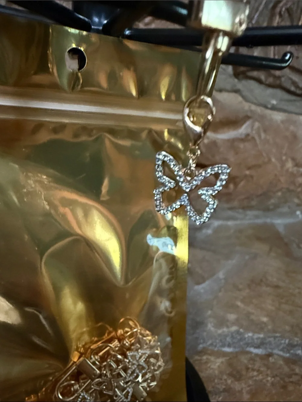 Silver Butterfly Charm Keychain with Rhinestones Set of 10